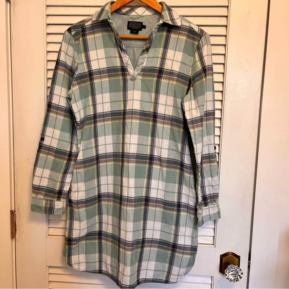 Pendleton Light Green, Navy & Yellow Plaid Shirt